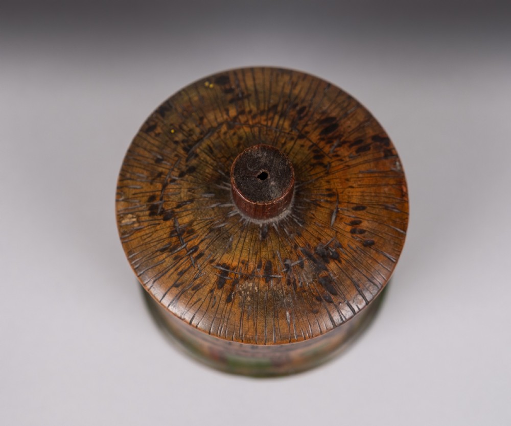 Folk Art 'Thatched Cottage' Polychrome Treen String Box View V