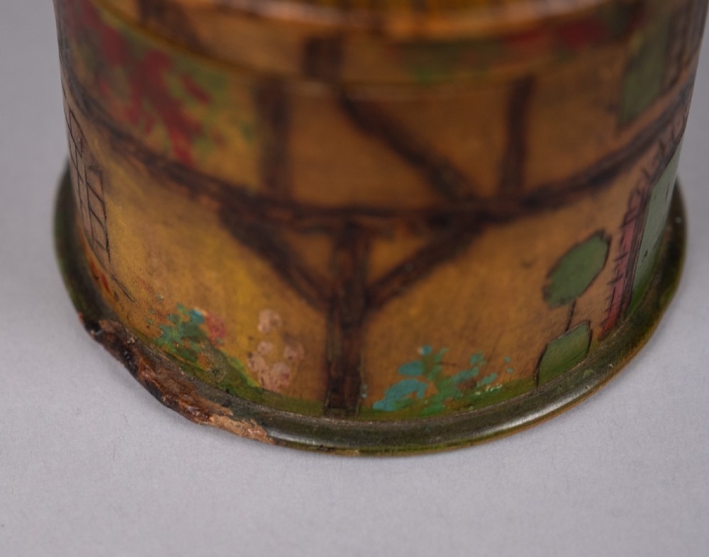 Folk Art 'Thatched Cottage' Polychrome Treen String Box View VIII