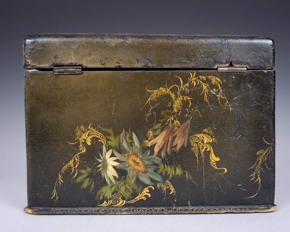 Victorian Papier Mache Painted Stationary Box, c.1870 View XI
