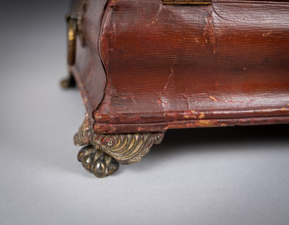 Regency Red Leather & Brass Workbox With Secret Compartment. View XIII