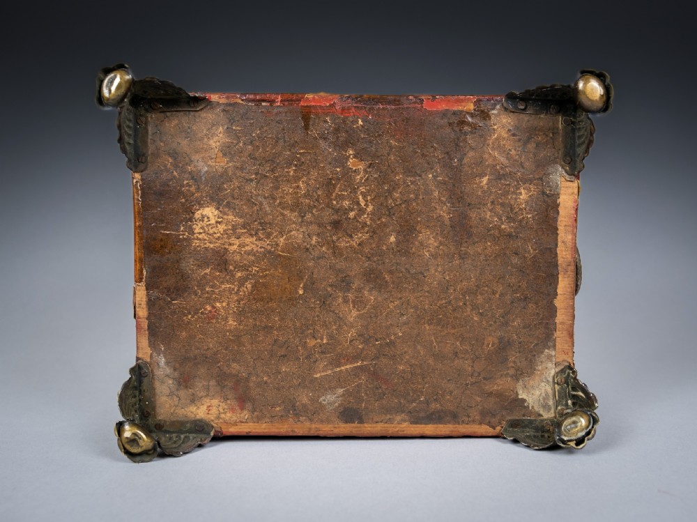 Regency Red Leather & Brass Workbox With Secret Compartment. View XV