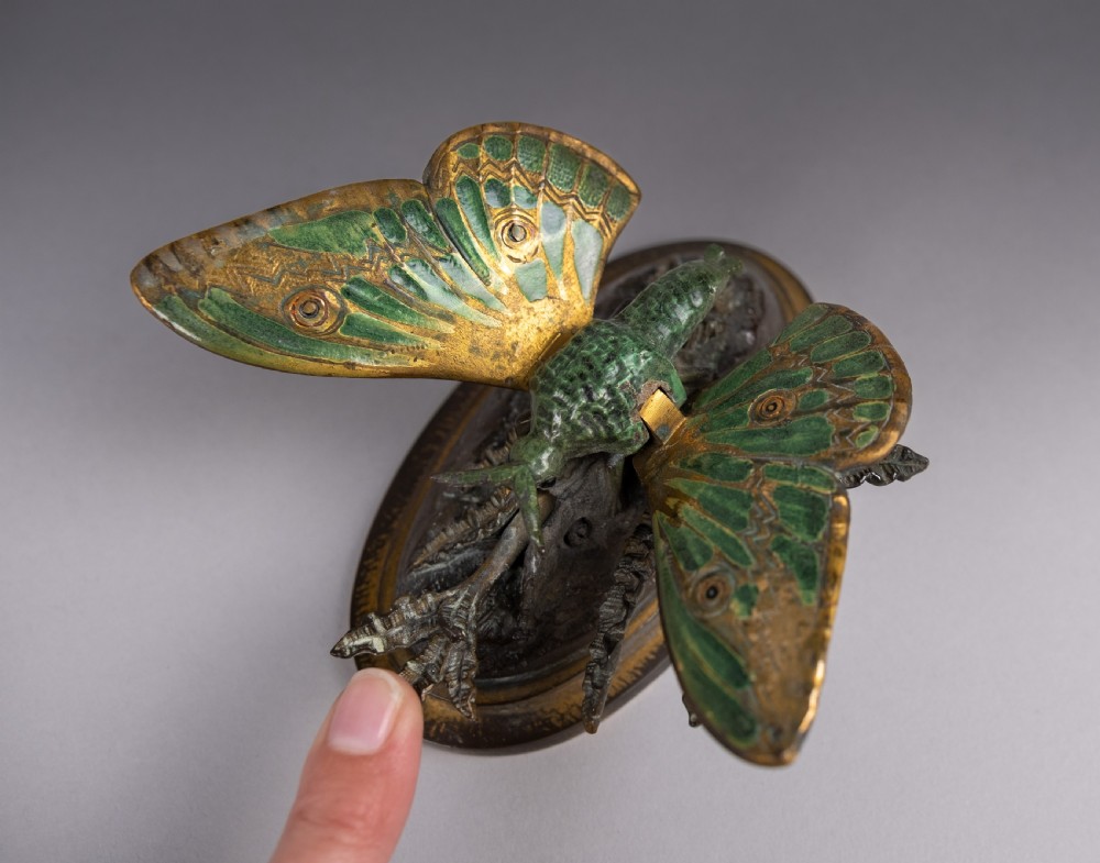 19th Century Cold Painted Bronze Butterfly Letter Clip View V