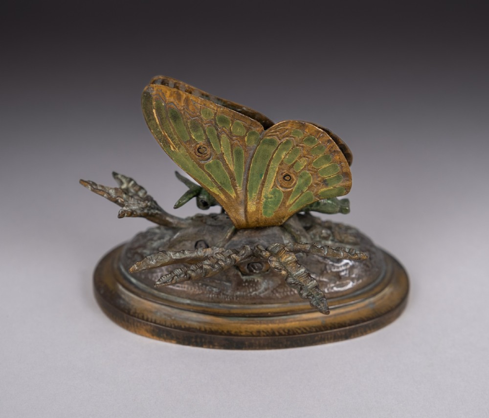 19th Century Cold Painted Bronze Butterfly Letter Clip View X
