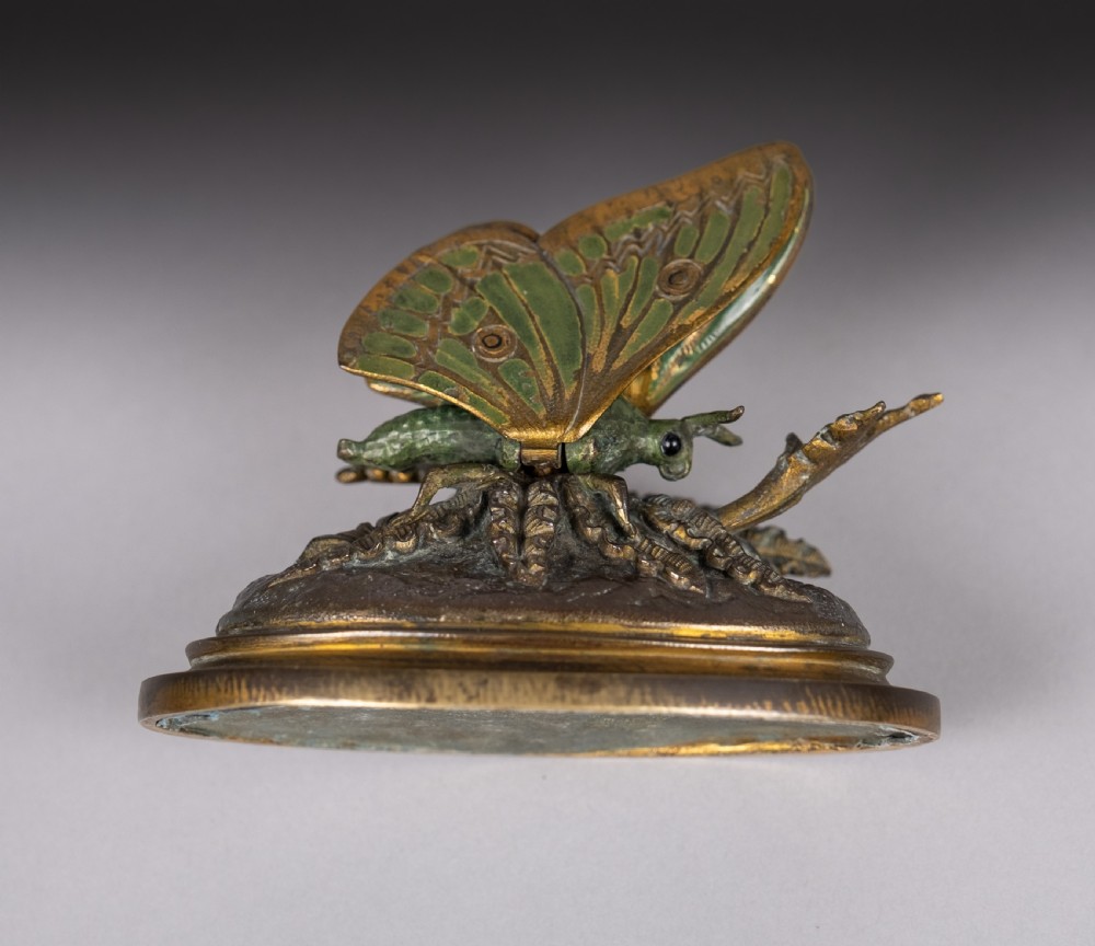 19th Century Cold Painted Bronze Butterfly Letter Clip View XII