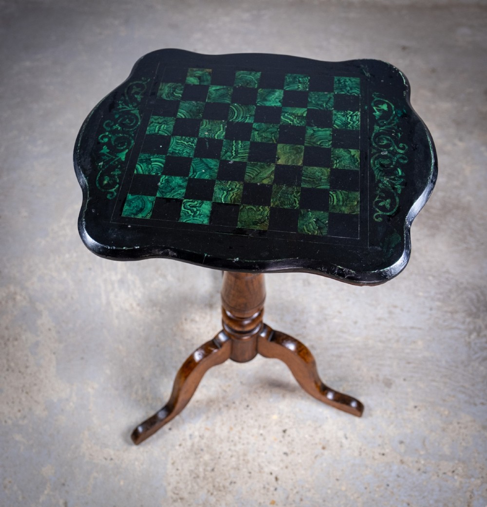 19th Century Oak & Malachite Chess Table View IV