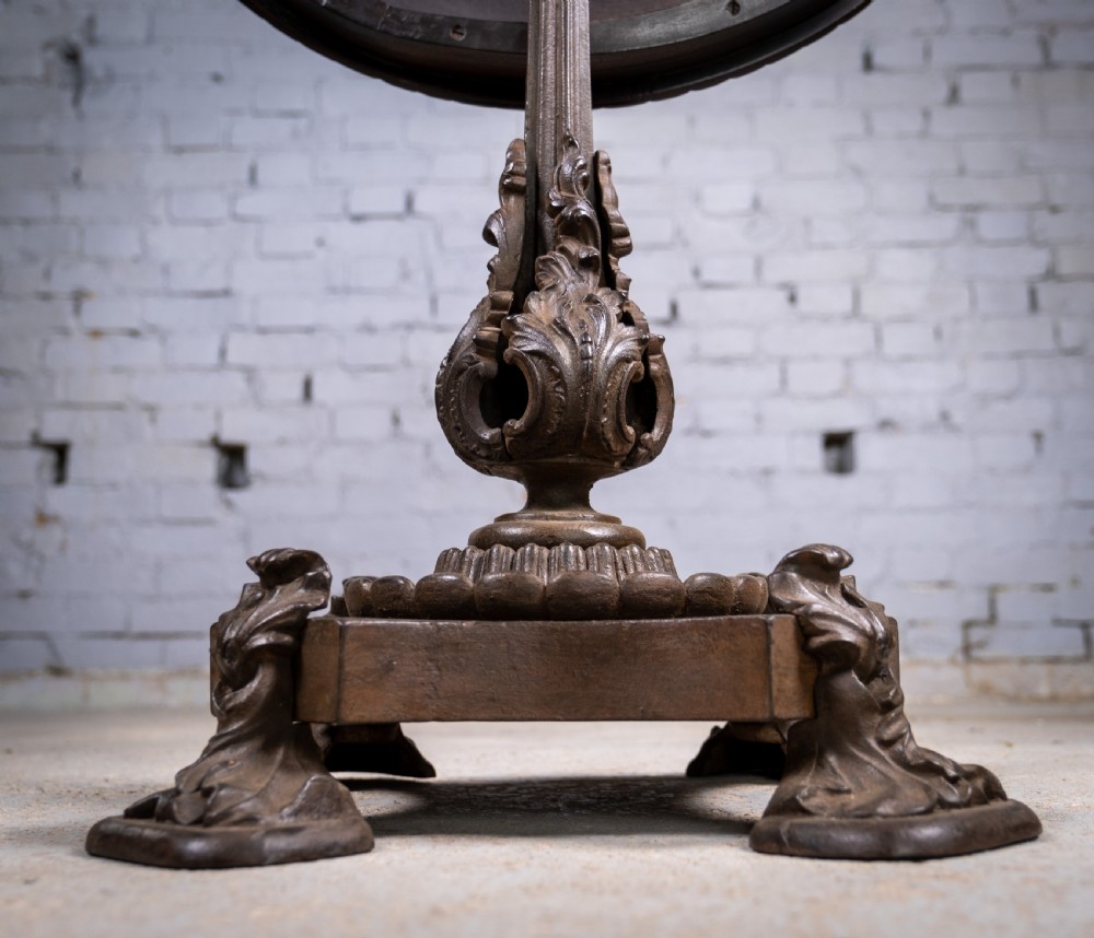 19th Century Cast Iron Tilt Table With Later Flame Mahogany Top. View V