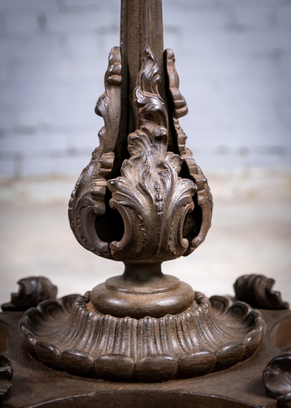 19th Century Cast Iron Tilt Table With Later Flame Mahogany Top. View VII