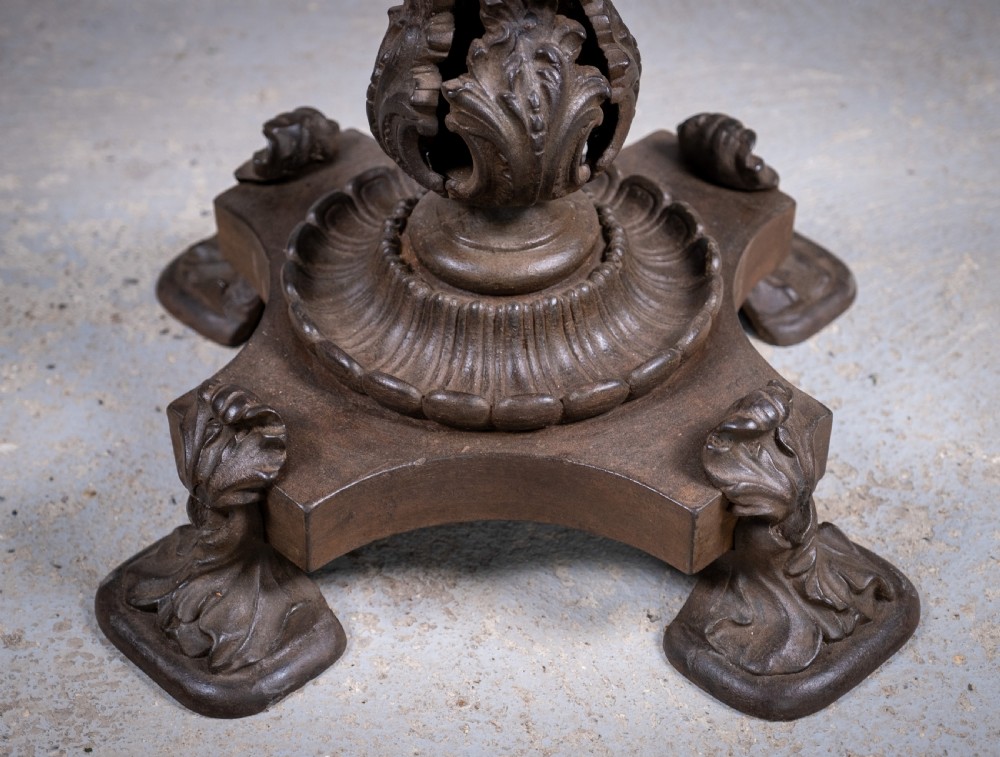 19th Century Cast Iron Tilt Table With Later Flame Mahogany Top. View VIII