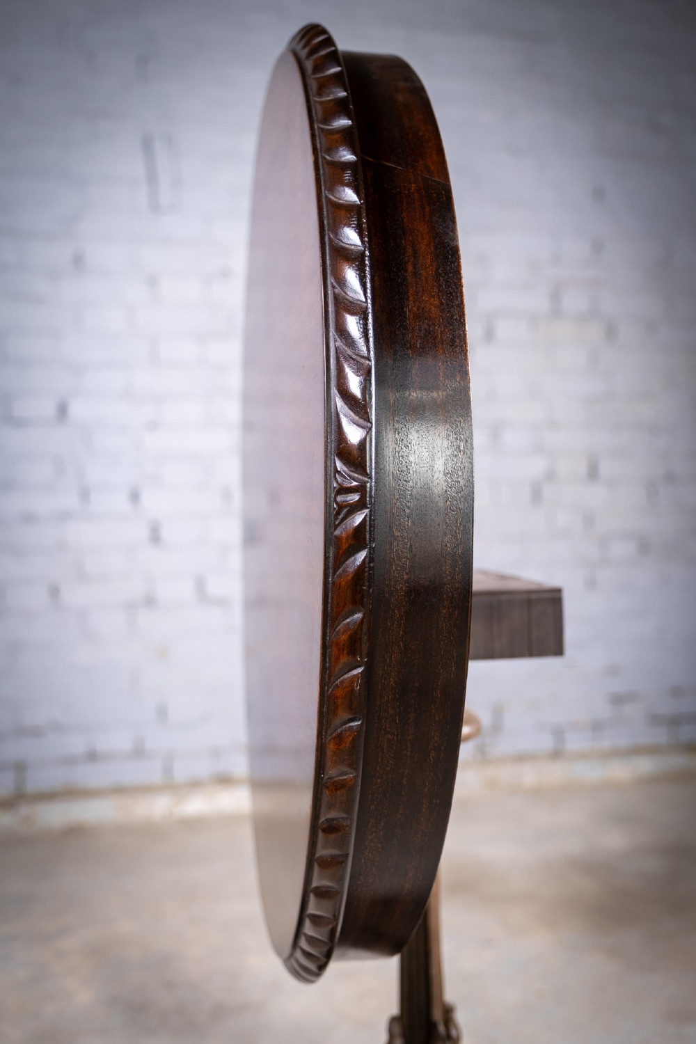 19th Century Cast Iron Tilt Table With Later Flame Mahogany Top. View XII