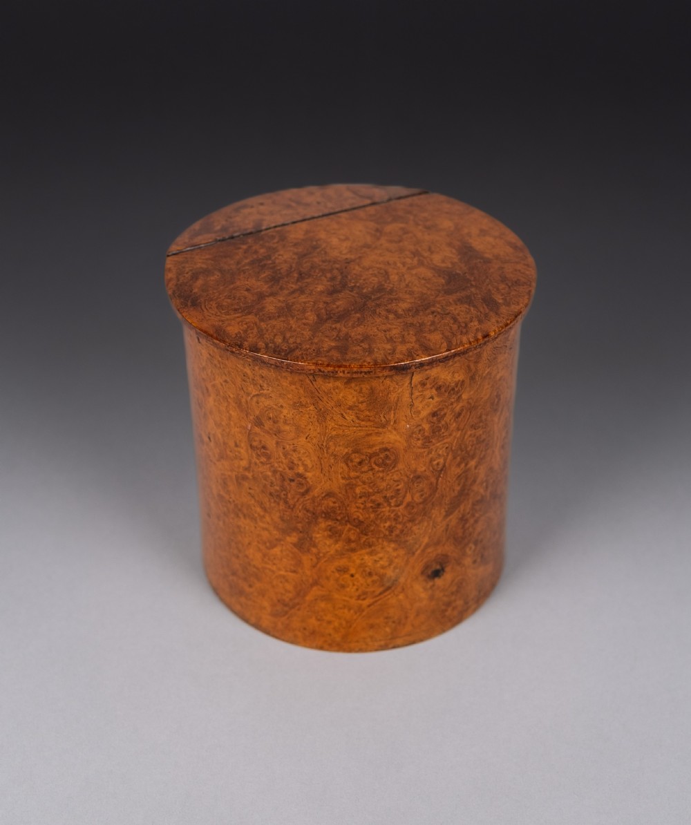 19th Century Burr Walnut Cylindrical Tea Caddy