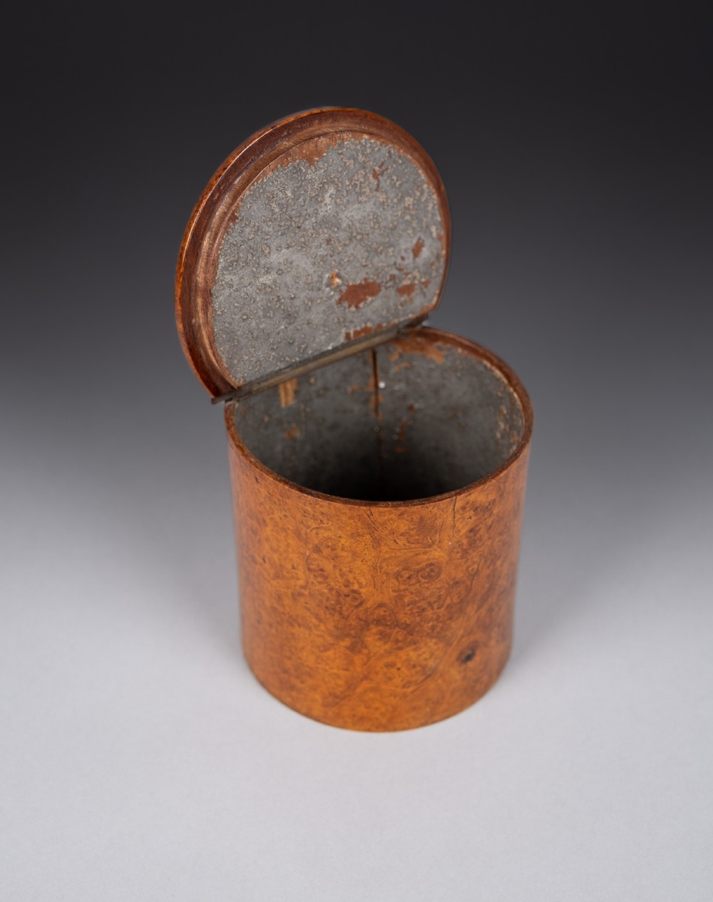 19th Century Burr Walnut Cylindrical Tea Caddy View II