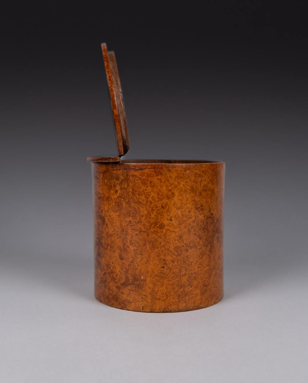19th Century Burr Walnut Cylindrical Tea Caddy View III