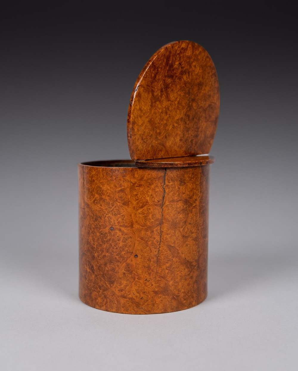 19th Century Burr Walnut Cylindrical Tea Caddy View VII