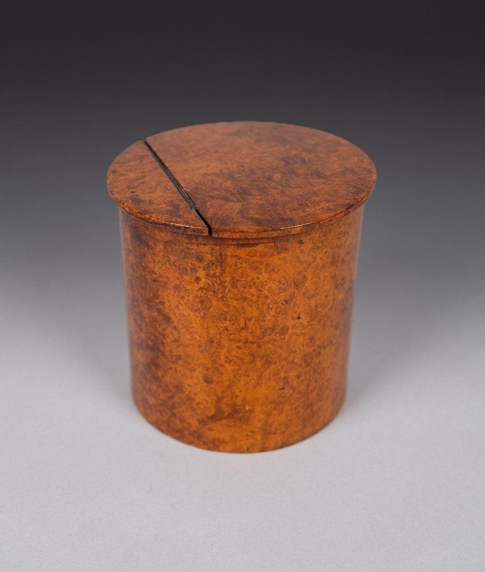 19th Century Burr Walnut Cylindrical Tea Caddy View VIII
