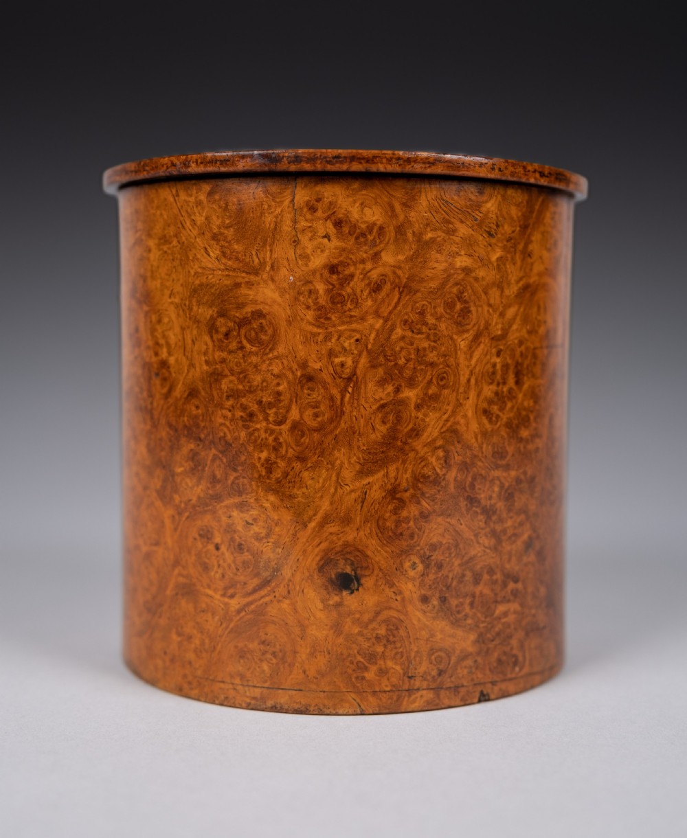 19th Century Burr Walnut Cylindrical Tea Caddy View IX