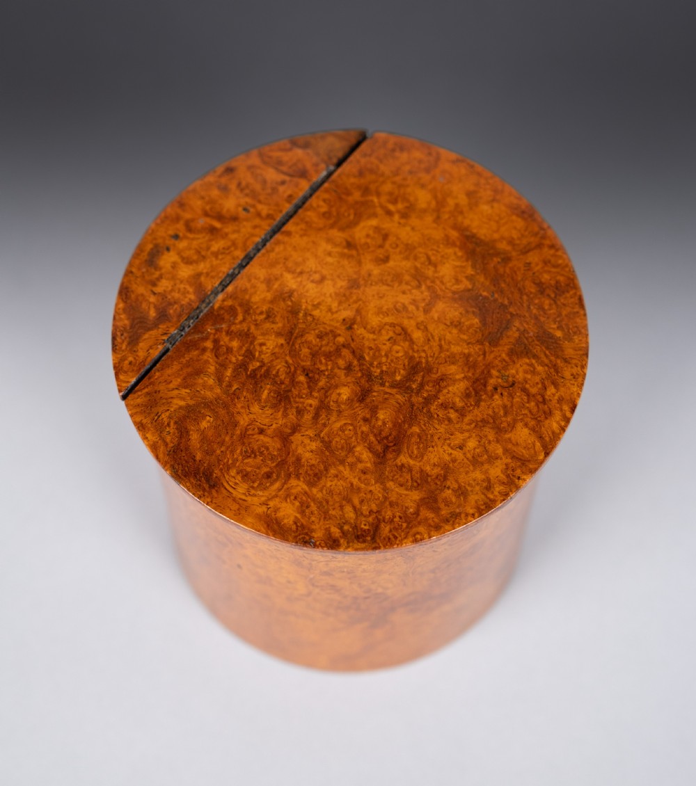 19th Century Burr Walnut Cylindrical Tea Caddy View X