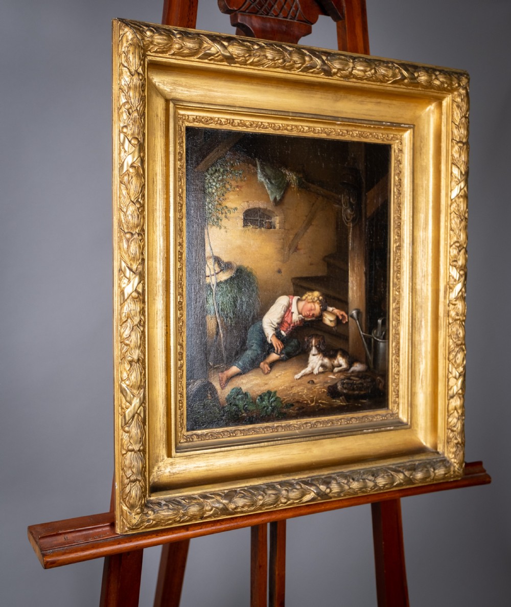 19th Century Oil On Canvas - Sleeping Boy With Bugs View XI
