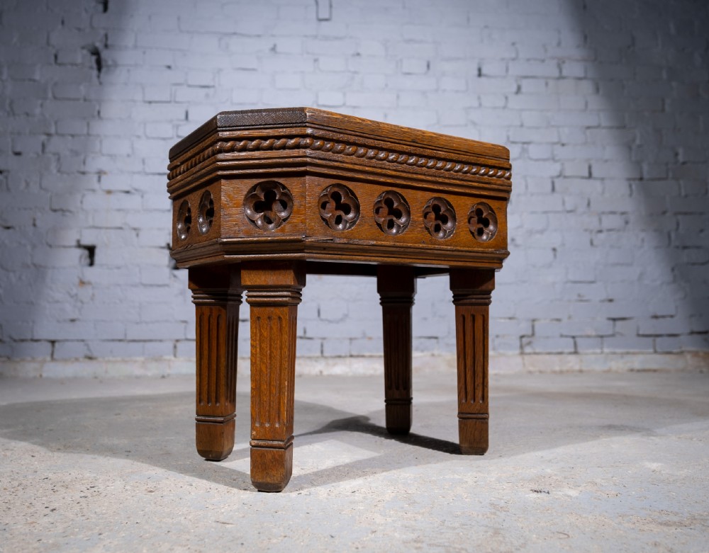 Victorian Gothic Revival Oak Side Table View IV