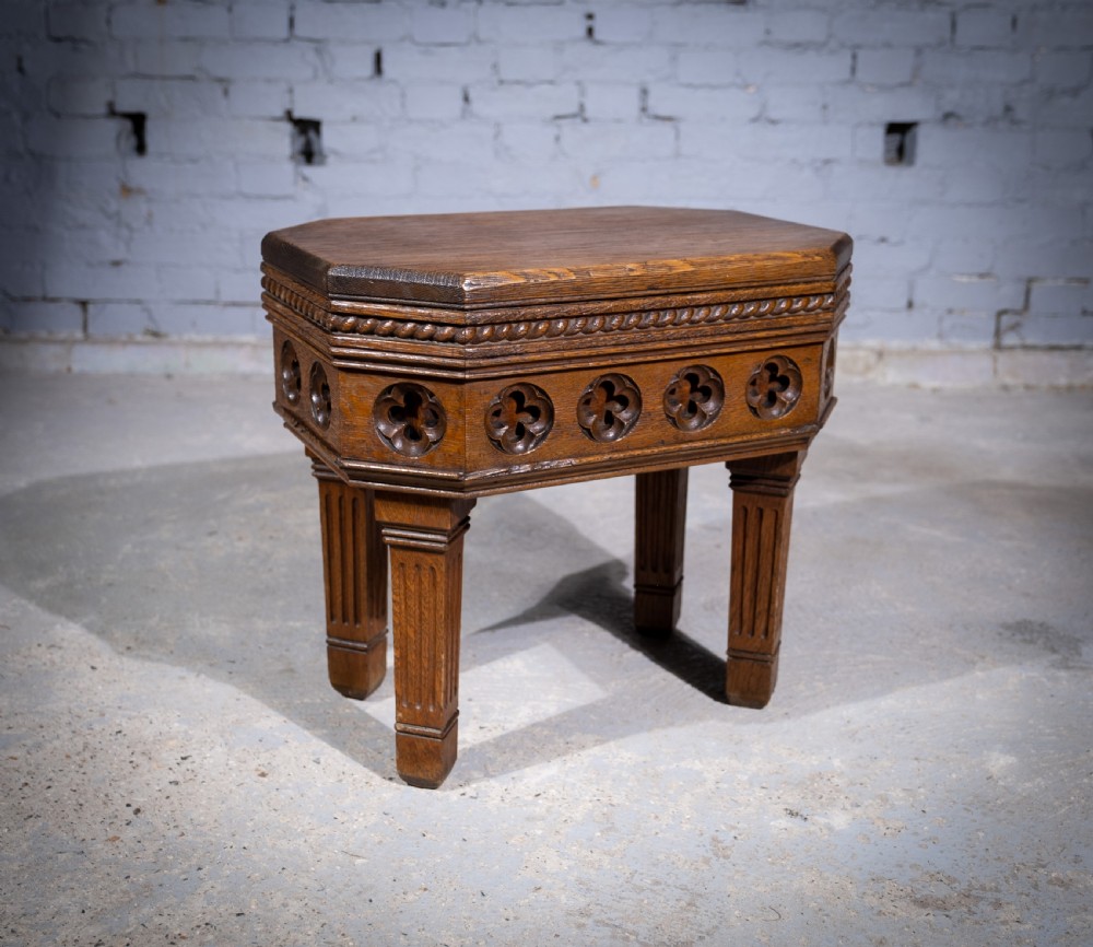 Victorian Gothic Revival Oak Side Table View VI