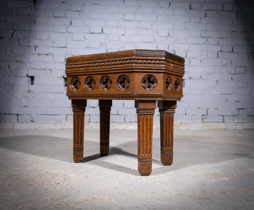 Victorian Gothic Revival Oak Side Table View VII