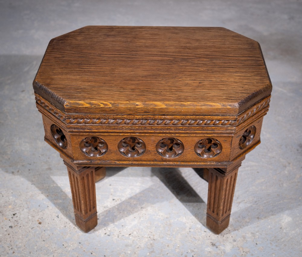 Victorian Gothic Revival Oak Side Table View IX