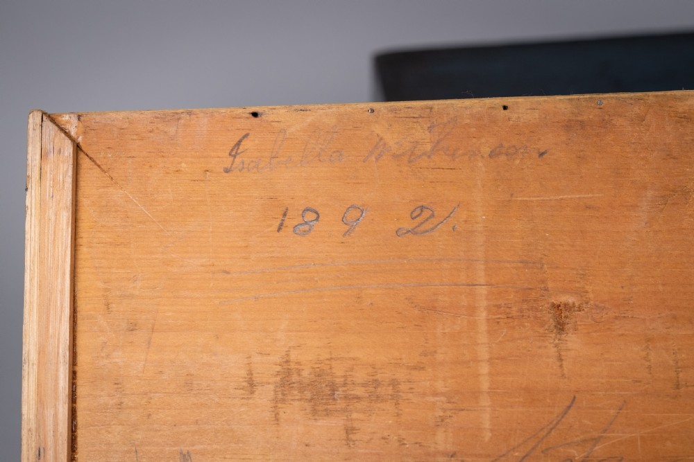 Victorian Painted Pine Table Top Drawers, Dated 1892. View X