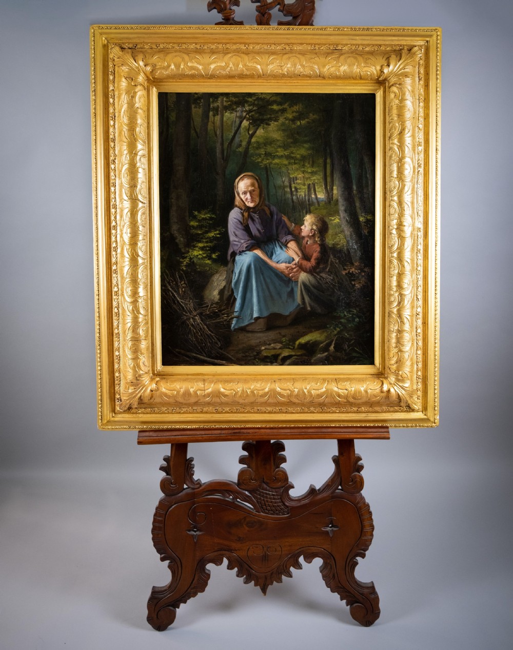 Large Oil On Canvas - Grandmother & Child In Woodland. View II