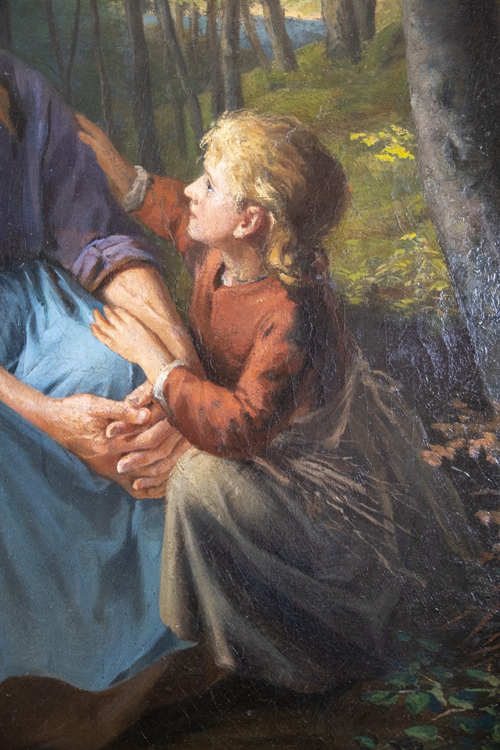 Large Oil On Canvas - Grandmother & Child In Woodland. View V