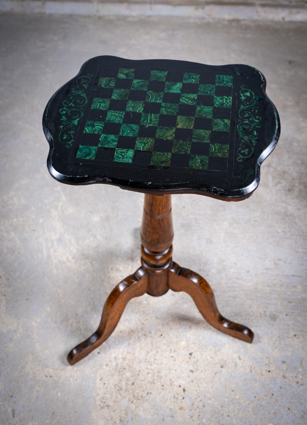 19th Century Oak & Malachite Chess Table