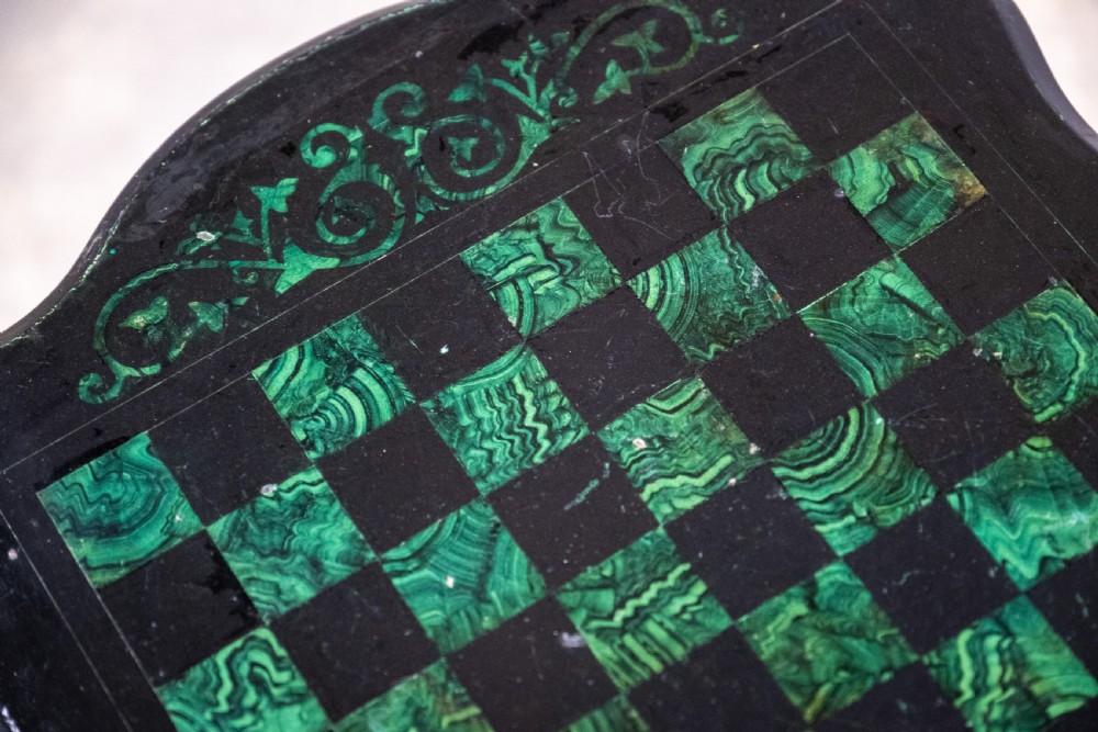 19th Century Oak & Malachite Chess Table View VIII