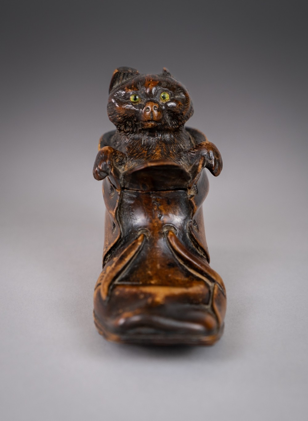 19th Century Carved Cat In Boot Novelty Inkwell View II