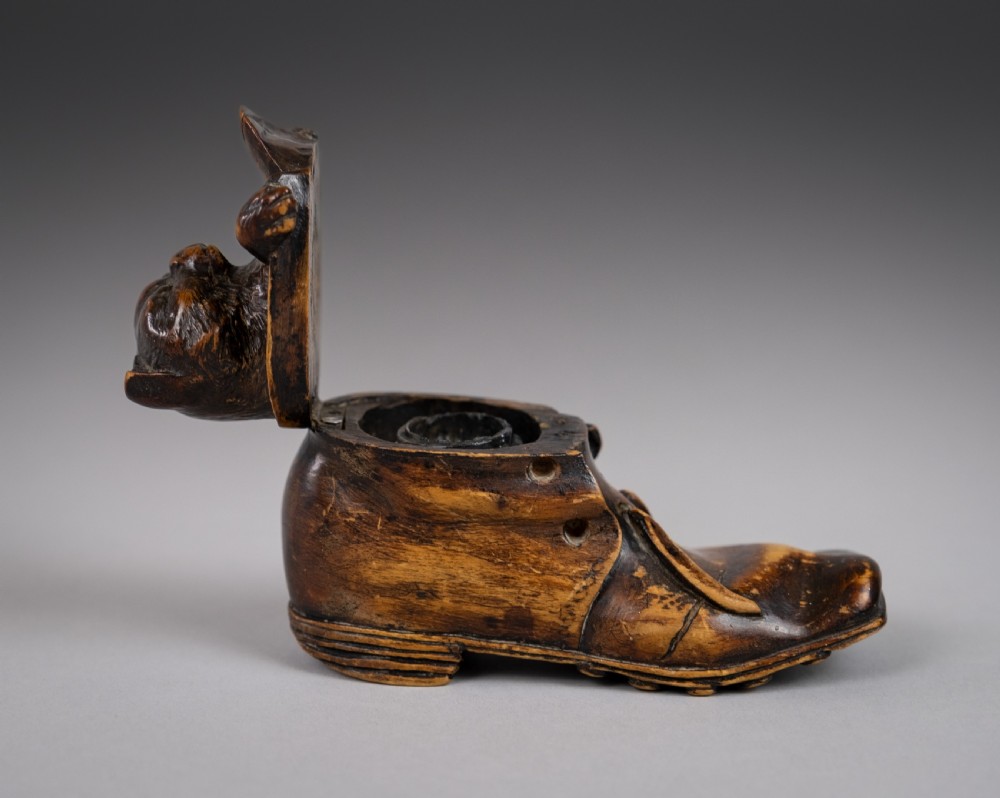 19th Century Carved Cat In Boot Novelty Inkwell View VII