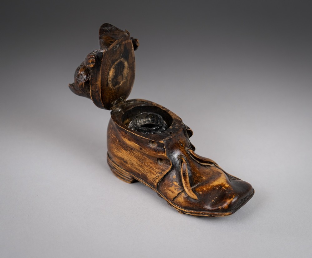 19th Century Carved Cat In Boot Novelty Inkwell View VIII