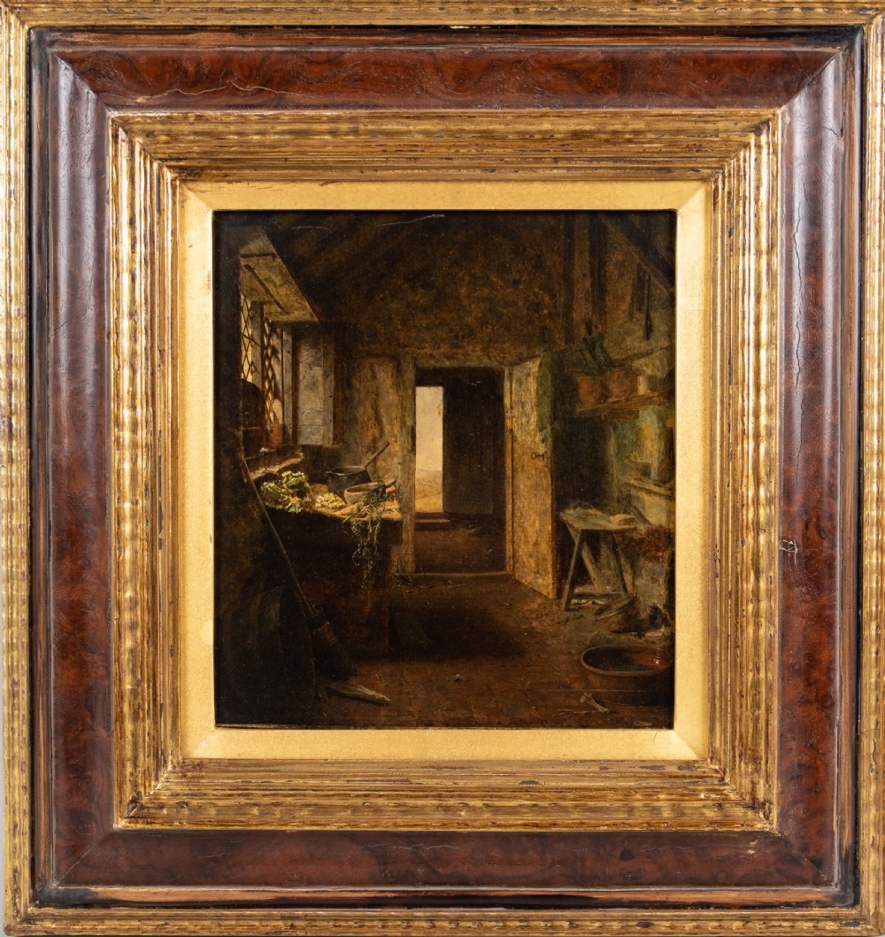 19th Century Oil On Board - Cottage Interior.