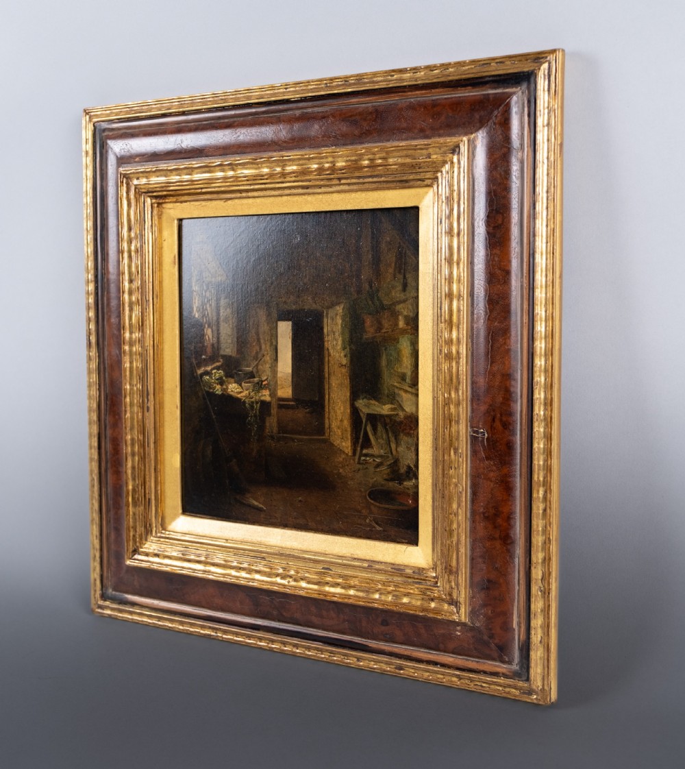 19th Century Oil On Board - Cottage Interior. View VII