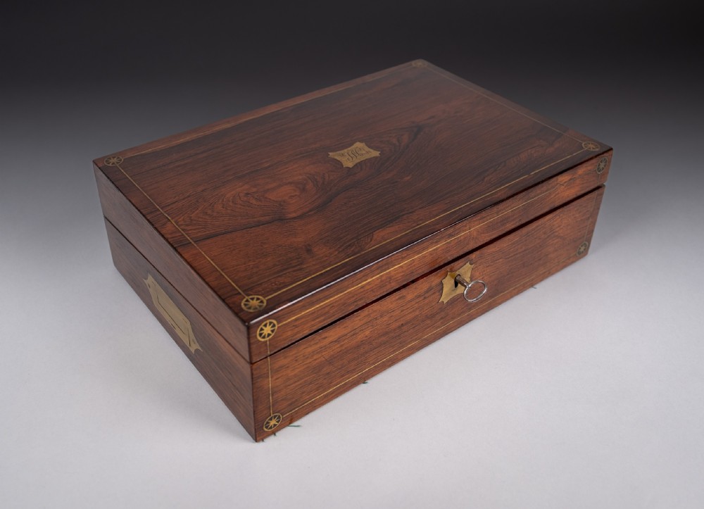 19th Century Rosewood & Brass Writing Slope With Share Certificates View II