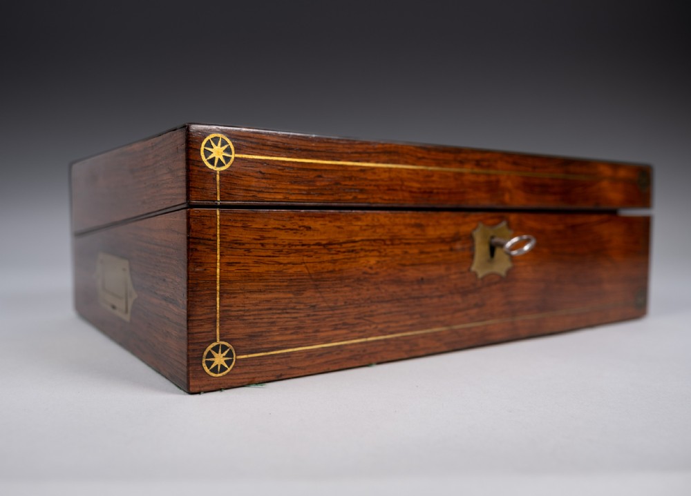 19th Century Rosewood & Brass Writing Slope With Share Certificates View III