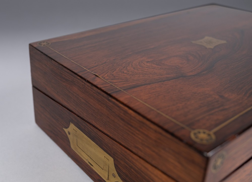 19th Century Rosewood & Brass Writing Slope With Share Certificates View IV