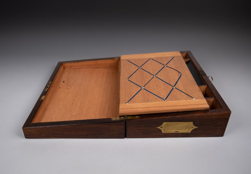 19th Century Rosewood & Brass Writing Slope With Share Certificates View V
