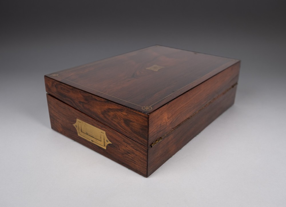 19th Century Rosewood & Brass Writing Slope With Share Certificates View IX