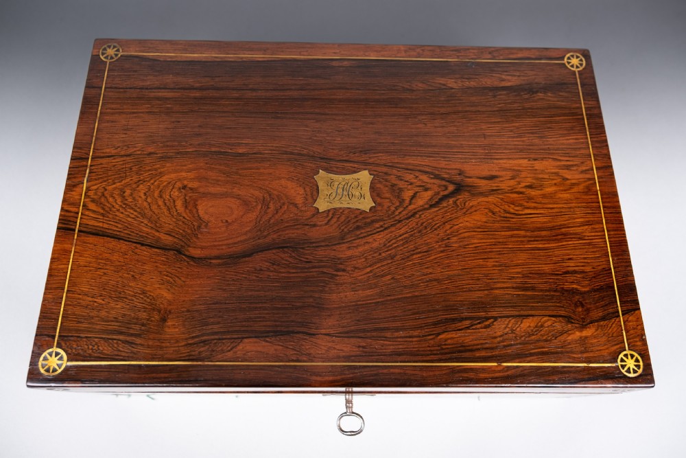 19th Century Rosewood & Brass Writing Slope With Share Certificates View X