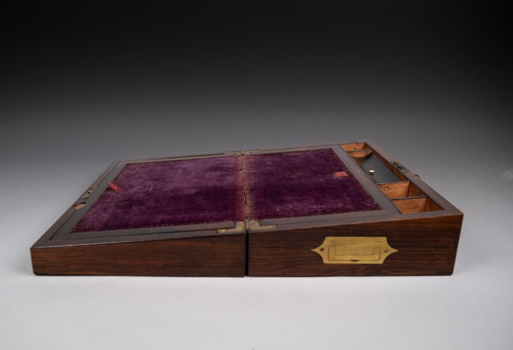 19th Century Rosewood & Brass Writing Slope With Share Certificates View XI