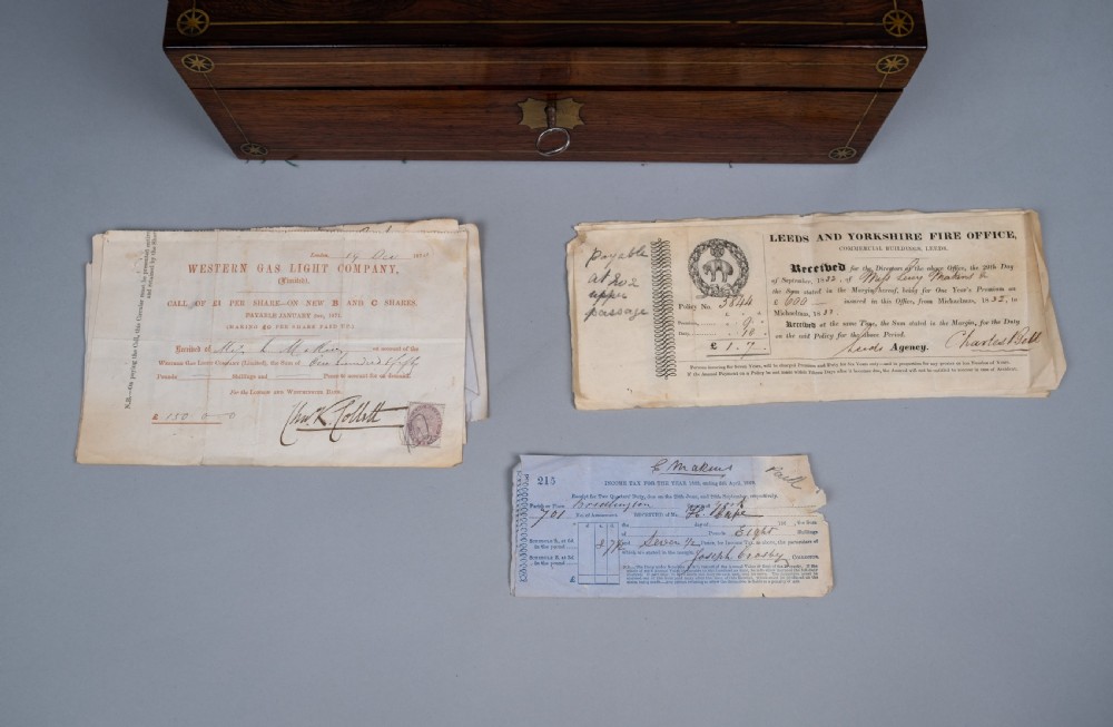 19th Century Rosewood & Brass Writing Slope With Share Certificates View XIV