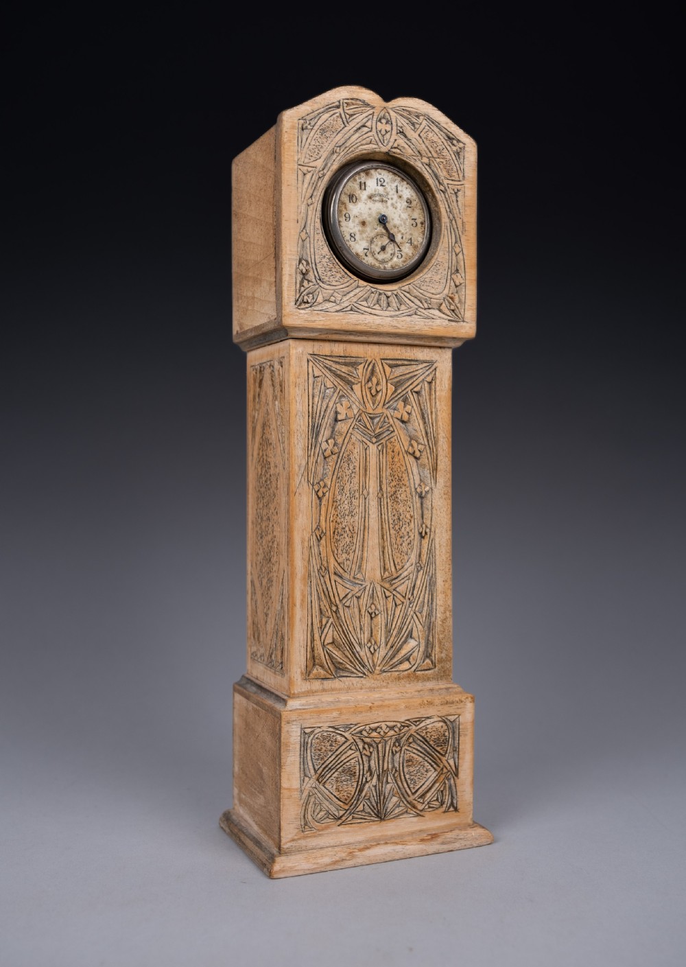 Folk Art Carved Grandfather Clock Pocket Watch Holder