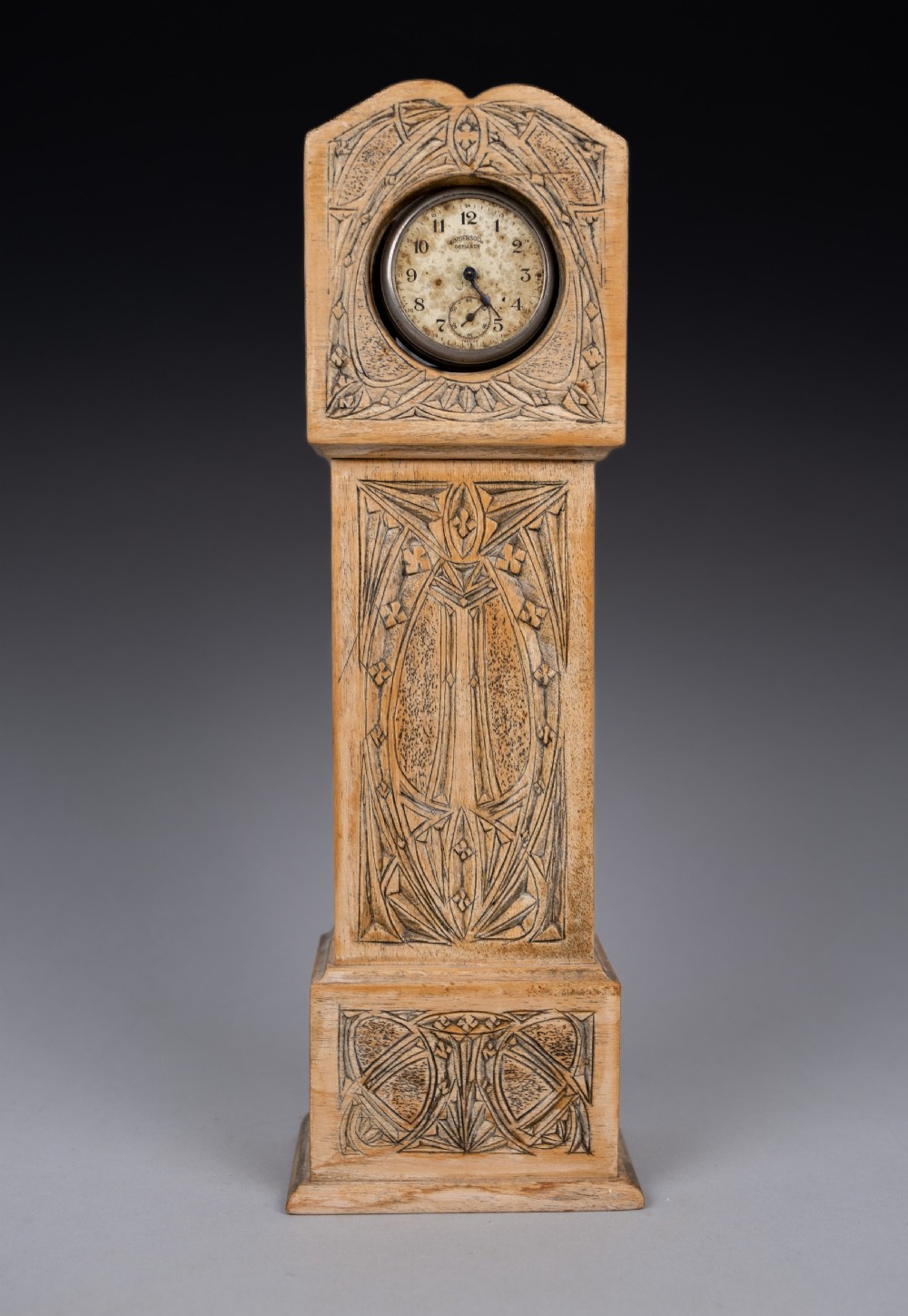Folk Art Carved Grandfather Clock Pocket Watch Holder View II