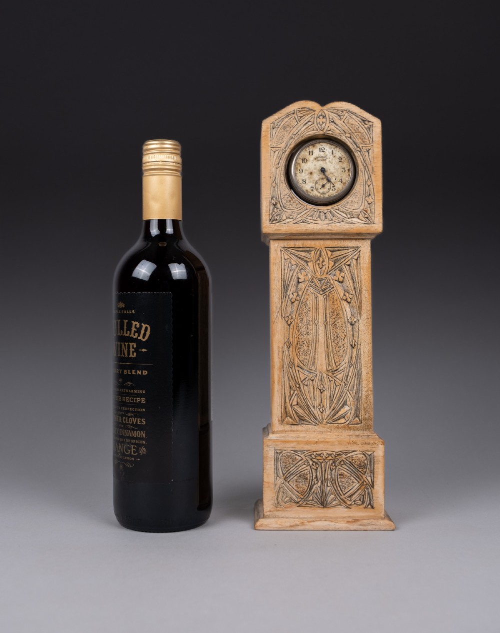 Folk Art Carved Grandfather Clock Pocket Watch Holder View III