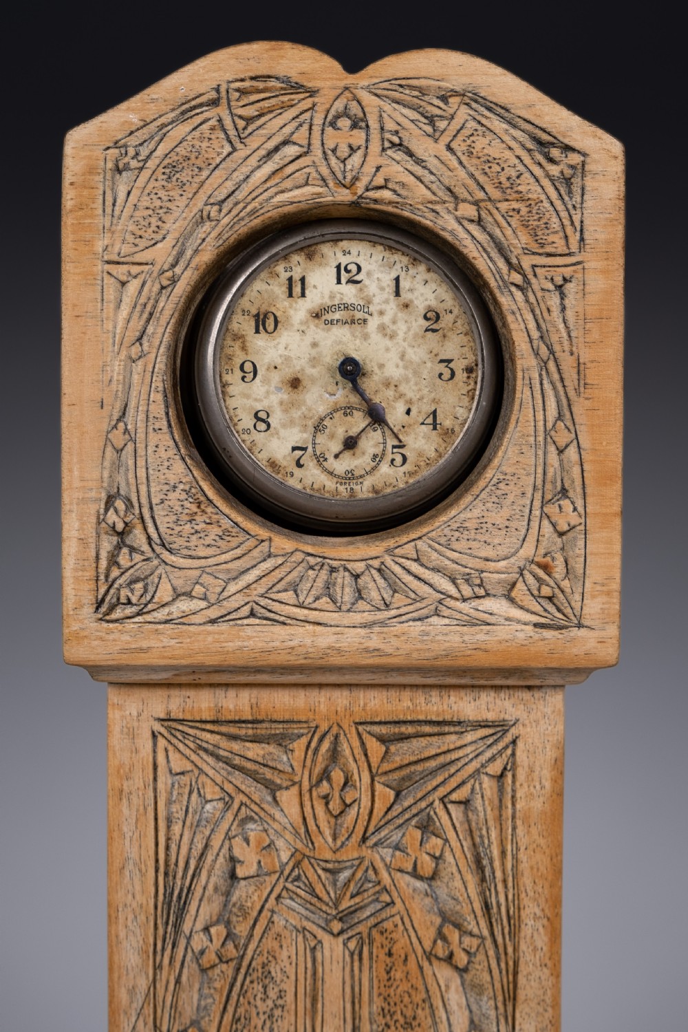 Folk Art Carved Grandfather Clock Pocket Watch Holder View IV