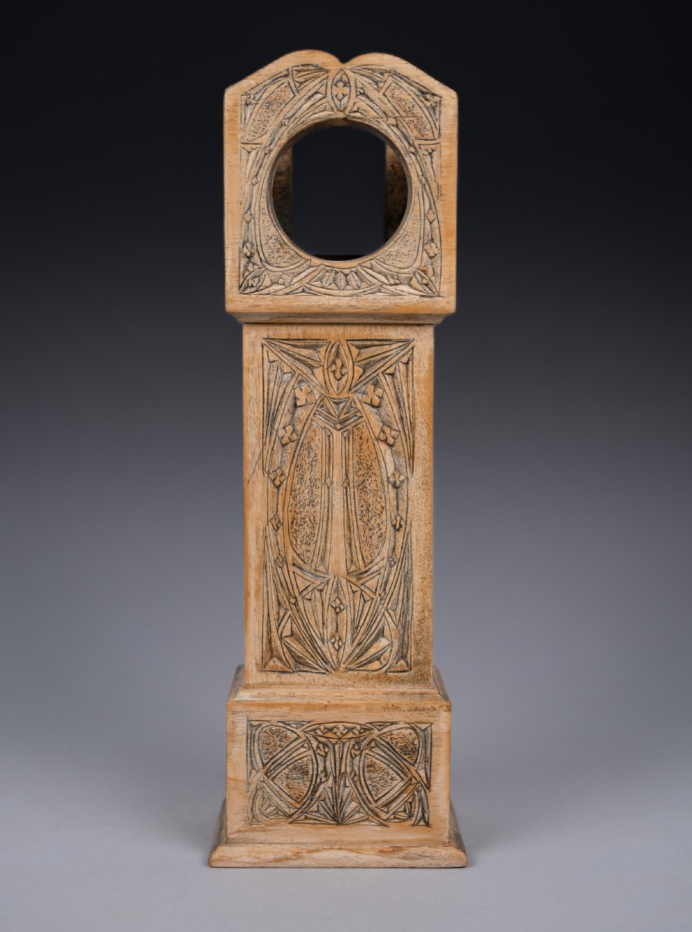 Folk Art Carved Grandfather Clock Pocket Watch Holder View XII