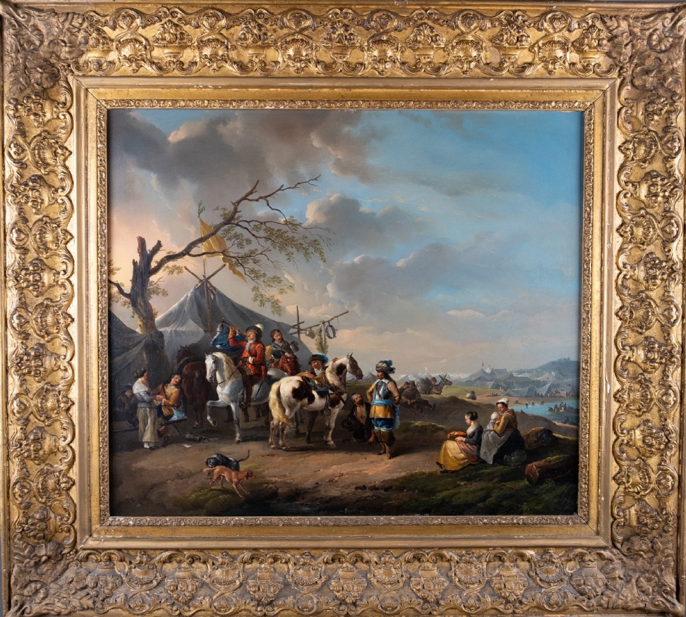Follower Of Philips Wouwerman (1619-1668) - A Military Camp - 18th Century, Oil On Canvas.