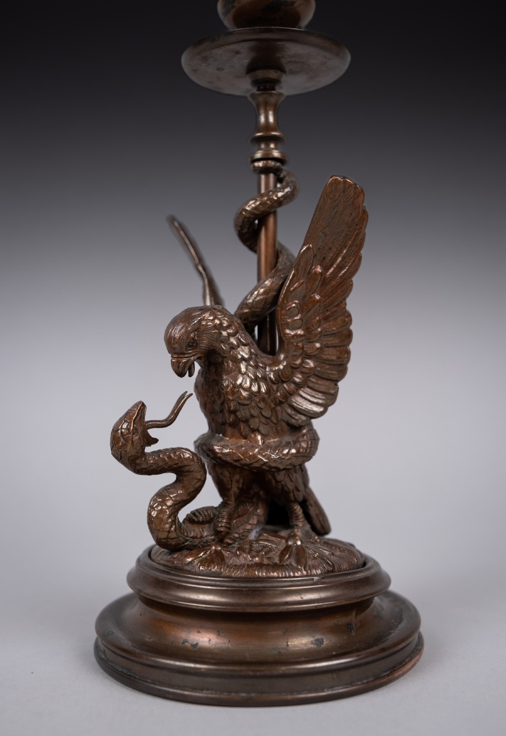 Pair Of Early 20thC Bronze Eagle & Serpent Candlesticks View II